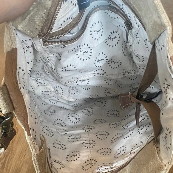 Myra Bag Western Leather Shoulder Bag  Canvas Crossbody Bag - Picture 10 of 15